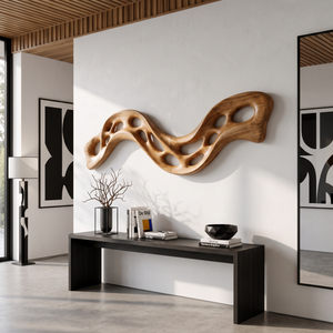 Wall Sculpture Flowing Ribbon with Organic Carved Openings