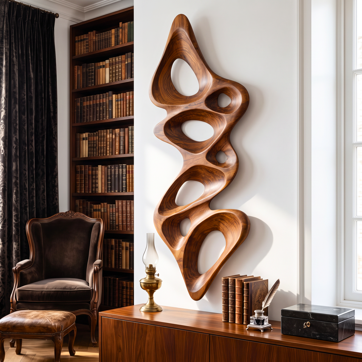 Wall Sculpture Vertical Flow with Organic Carved Openings