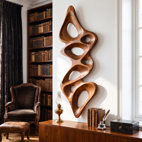 Wall Sculpture Vertical Flow with Organic Carved Openings
