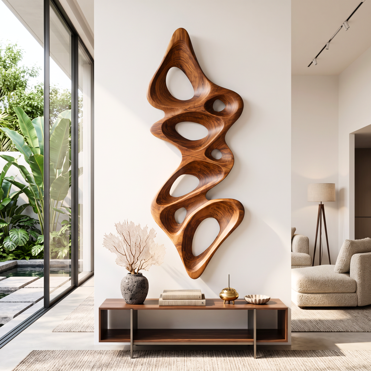 Wall Sculpture Vertical Flow with Organic Carved Openings