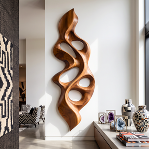 Wall Sculpture Vertical Flame with Organic Carved Openings