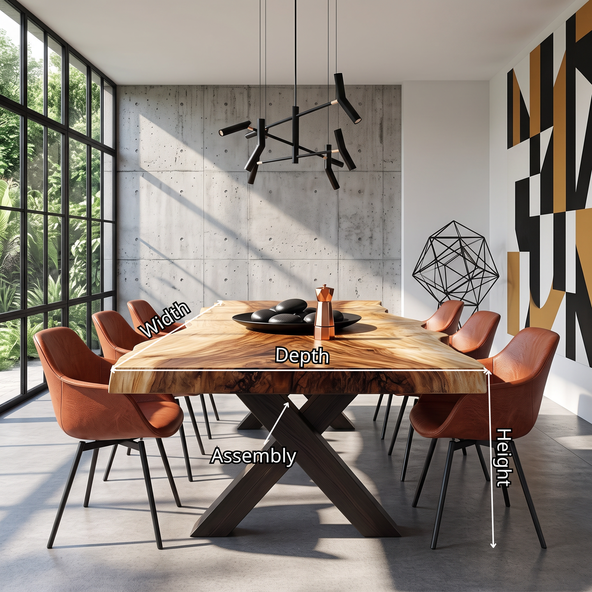 Dining Table with X-Shaped Base and Live Edge Solid Wood Top