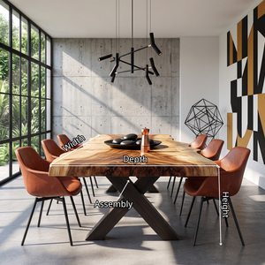 Dining Table with X-Shaped Base and Live Edge Solid Wood Top