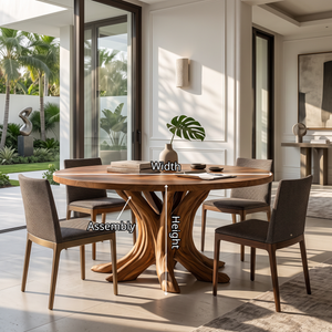 Dining Table with Branching Pedestal Base and Round Solid Wood Top