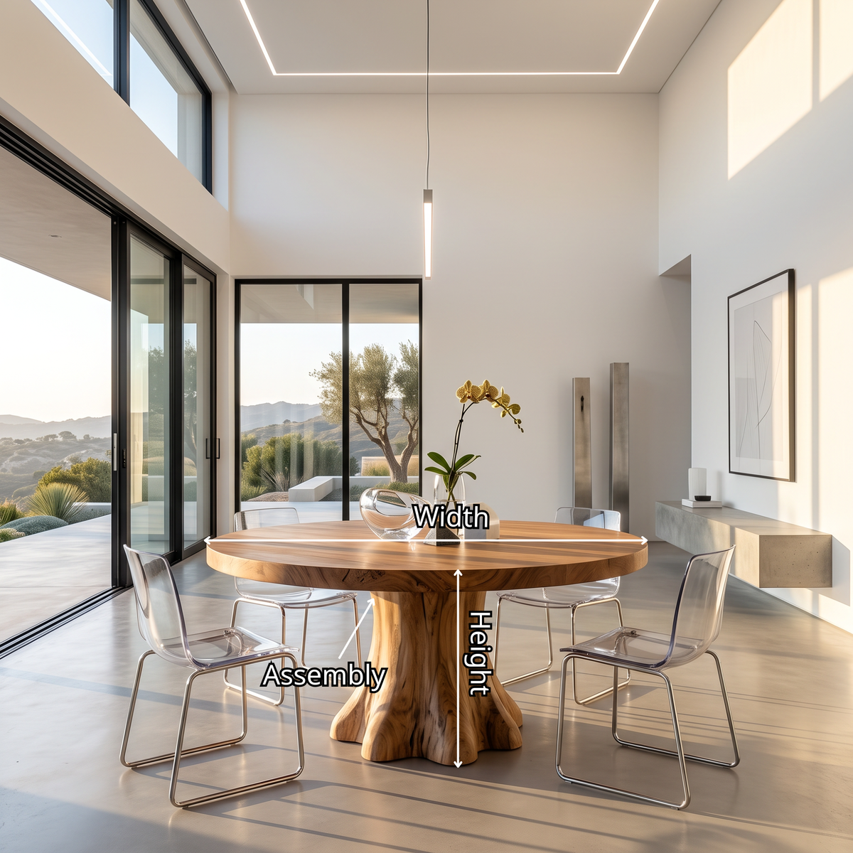 Dining Table with Flared Pedestal Base and Round Solid Wood Top