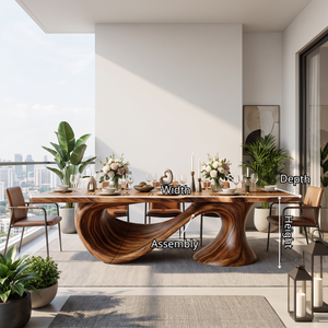 Dining Table with Sweeping Arc Base and Solid Wood Top