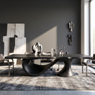Dining Table with Sweeping Arc Base and Solid Wood Top