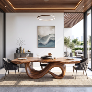 Dining Table with Sculptural Double Loop Base and Solid Wood Top
