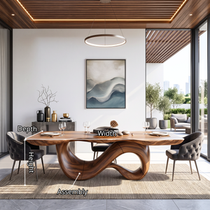 Dining Table with Sculptural Double Loop Base and Solid Wood Top