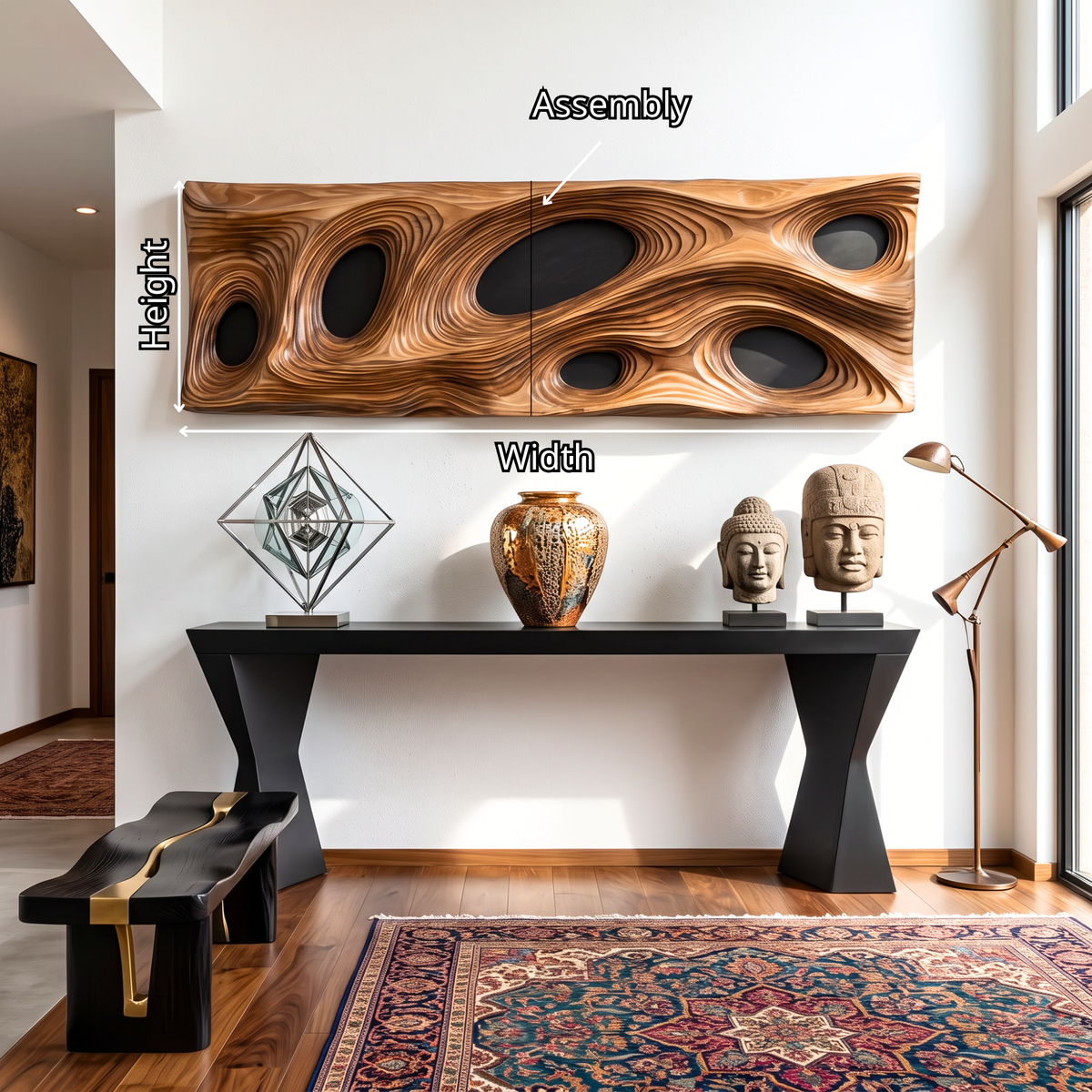 Solid Wood Openwork Wave Panel Wall Sculpture for Modern Interiors