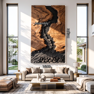 Large Solid Wood River Landscape Wall Sculpture for Modern Living Rooms