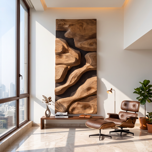 Layered Wood Wall Art with Organic Topographic Forms and Natural Grain Texture