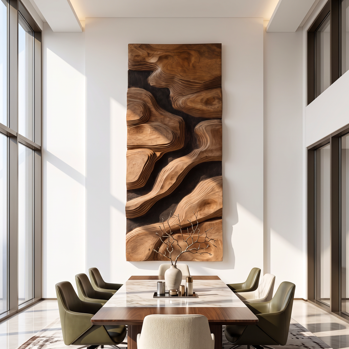 Layered Wood Wall Art with Organic Topographic Forms and Natural Grain Texture