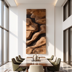 Layered Wood Wall Art with Organic Topographic Forms and Natural Grain Texture