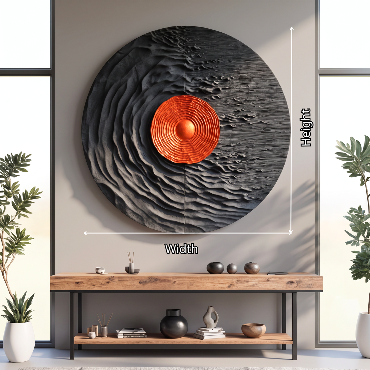 Round Solid Wood Wall Art with Solar Vortex and Textured Relief