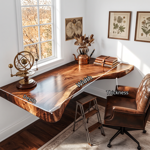 Floating Solid Wood Corner Desk with Curved Live Edge and Natural Slab Design