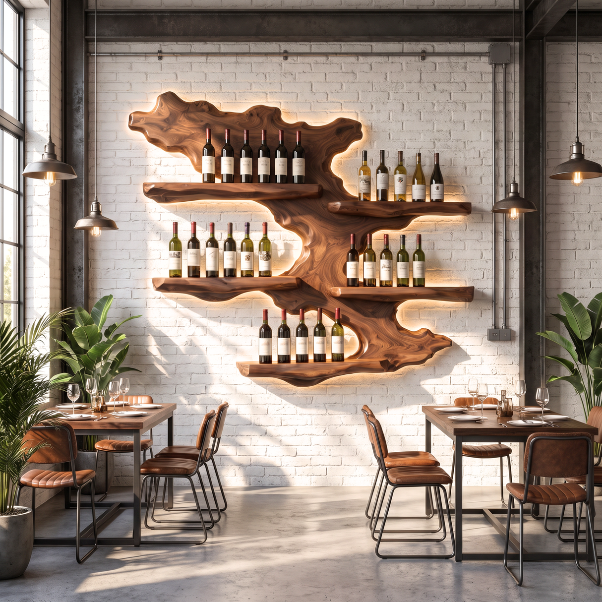 Wall Mounted Wine Rack Solid Wood Layered Branch Shelves