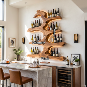 Wall Wine Rack Solid Wood with Sculptural Tree Branch Shelves for Dining Room