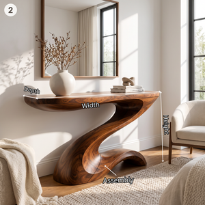Console Table Solid Wood with Sculptural Z Curve Base for Entryway Decor