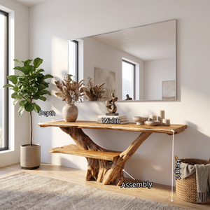 Console Table Solid Wood with Integrated Bench and Tree Branch Base
