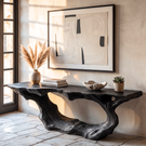 Console Table Solid Wood with Sculptural Wave Loop Base for Entryway Decor