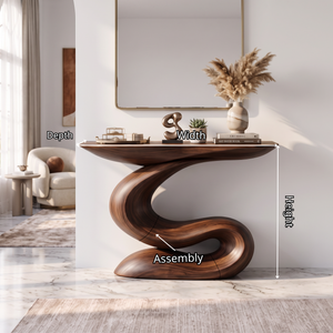 Console Table Solid Wood with Sculptural S Curve Base for Entryway Decor