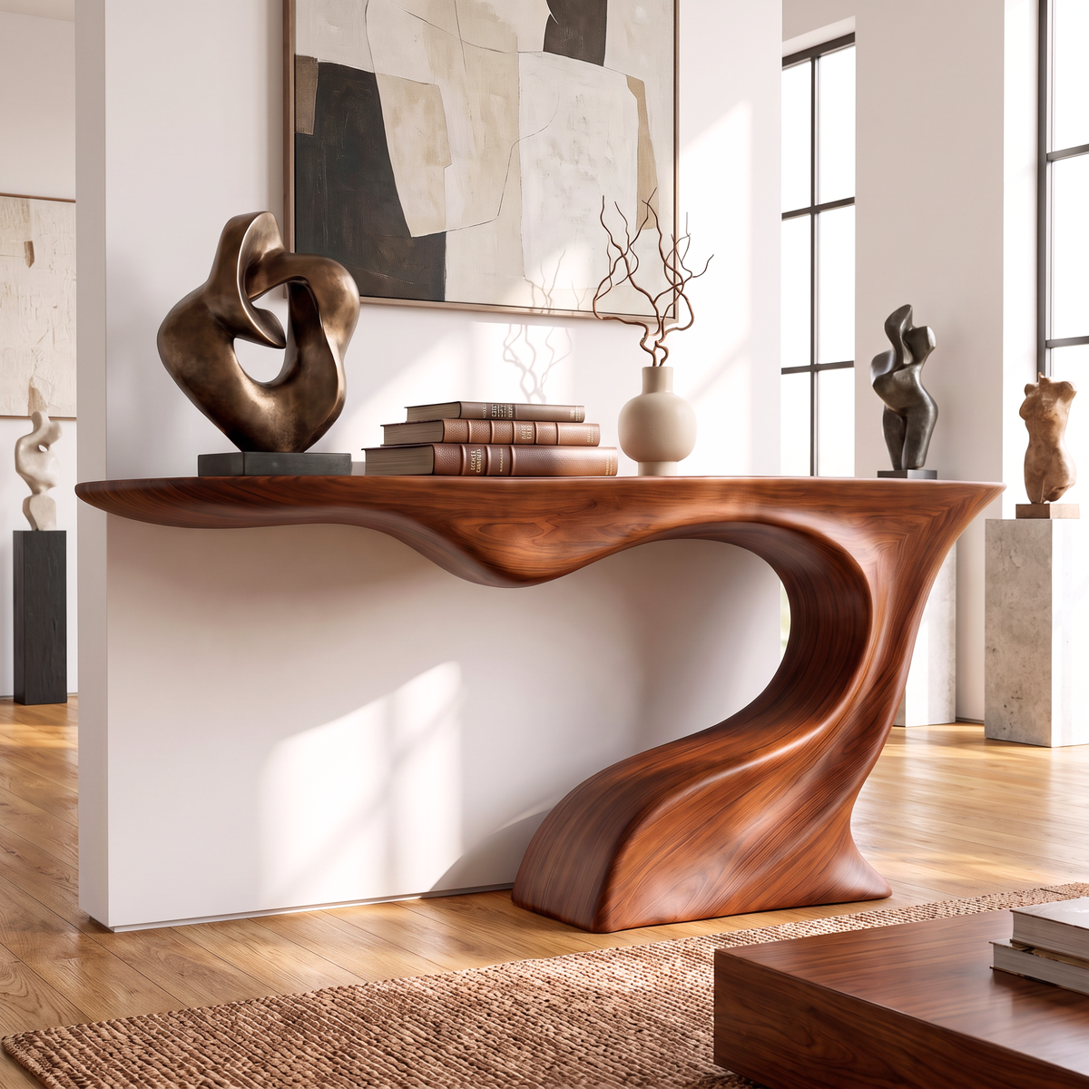Console Table Solid Wood with Sculptural Arch Base