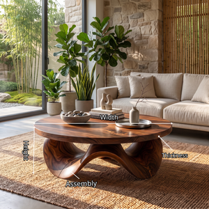 Coffee Table Solid Wood with Sculptural Petal Wave Base