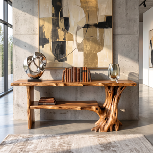 Solid Wood Console Table with Tree Form Shelf for Entryway Decor