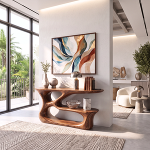 Console Table Solid Wood with Sculptural Tiered Loop Base