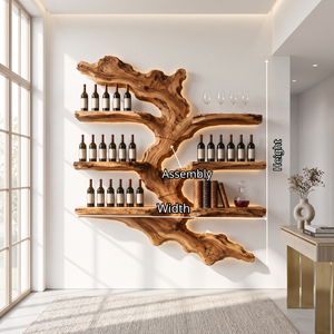 Wall Mounted Wine Rack Solid Wood with Sculptural Live Edge Shelves for Home Bar