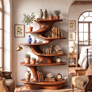 Cascade Form Wood Display Shelf with Sculpted Tiered Platforms