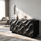 Sideboard Solid Wood with Sculptural Ripple Carved Front