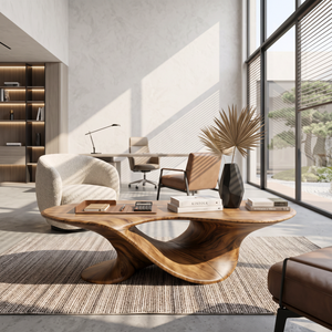 Coffee Table Solid Wood with Sculptural Flowing Arch Base for Living Room
