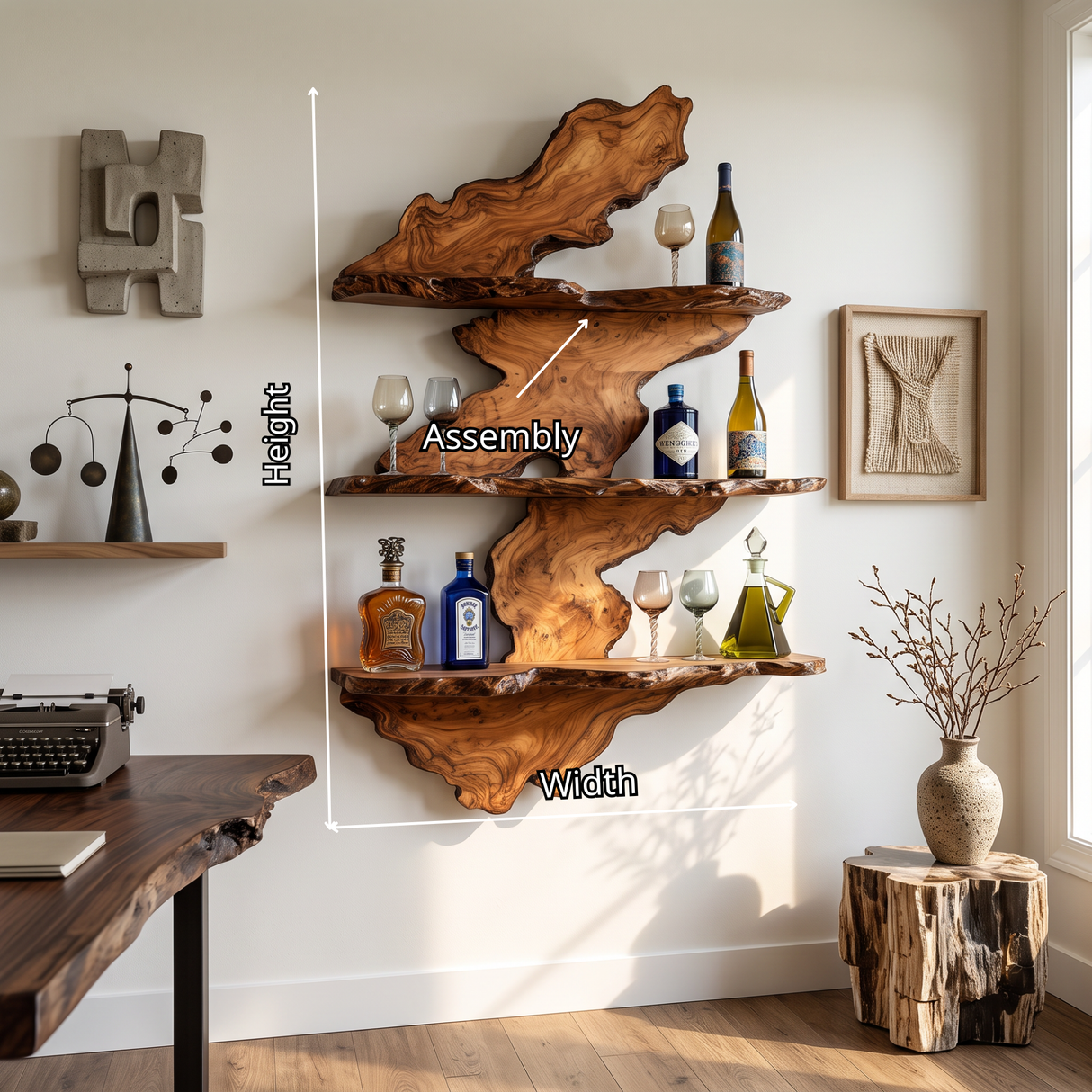 Wall Mounted Wine Rack Solid Wood with Organic Live Edge
