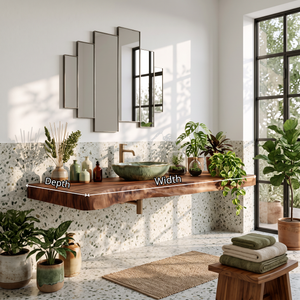 Floating Solid Wood Bathroom Vanity Shelf with Natural Wavy Front Edge
