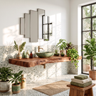 Floating Solid Wood Bathroom Vanity Shelf with Natural Wavy Front Edge