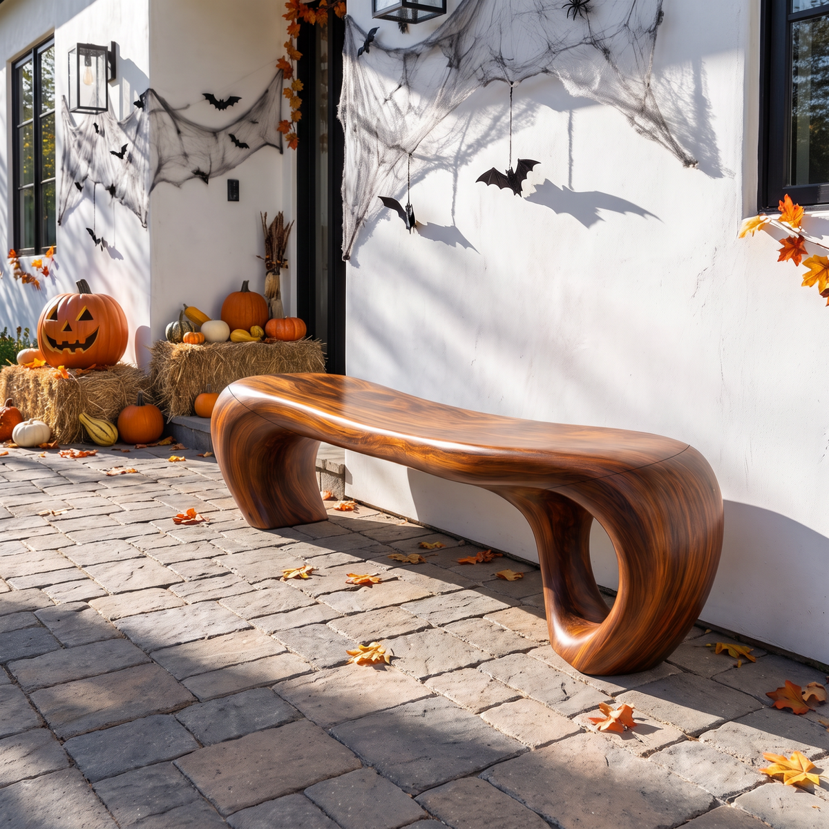 Bench Solid Wood with Sculptural Waterfall Base and Flowing Organic Seat