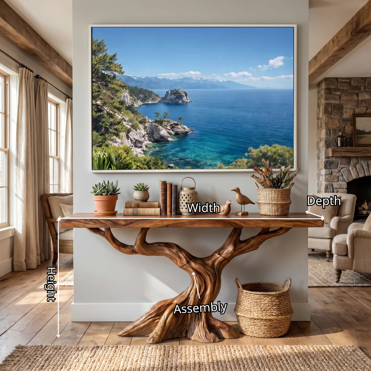 Solid Wood Console Table with Rising Branch Base for Entryway Decor