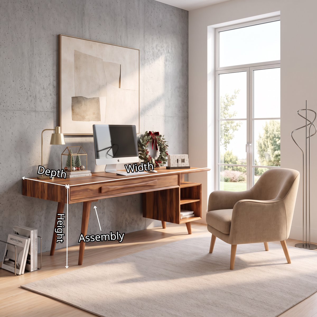 Modern Solid Wood Desk With Drawers And Open Shelf For Home Office