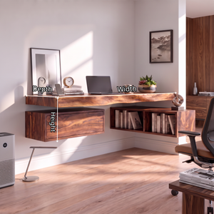 Floating Solid Wood Desk With Drawer And Open Shelf For Home Office
