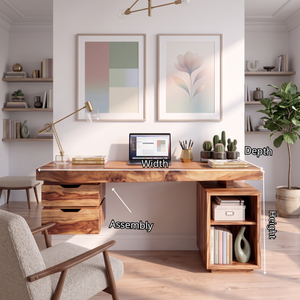 Contemporary Solid Wood Desk With 2 Drawers And Open Shelf For Home Office