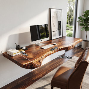 Floating Live Edge Solid Wood Desk For Modern Home Office