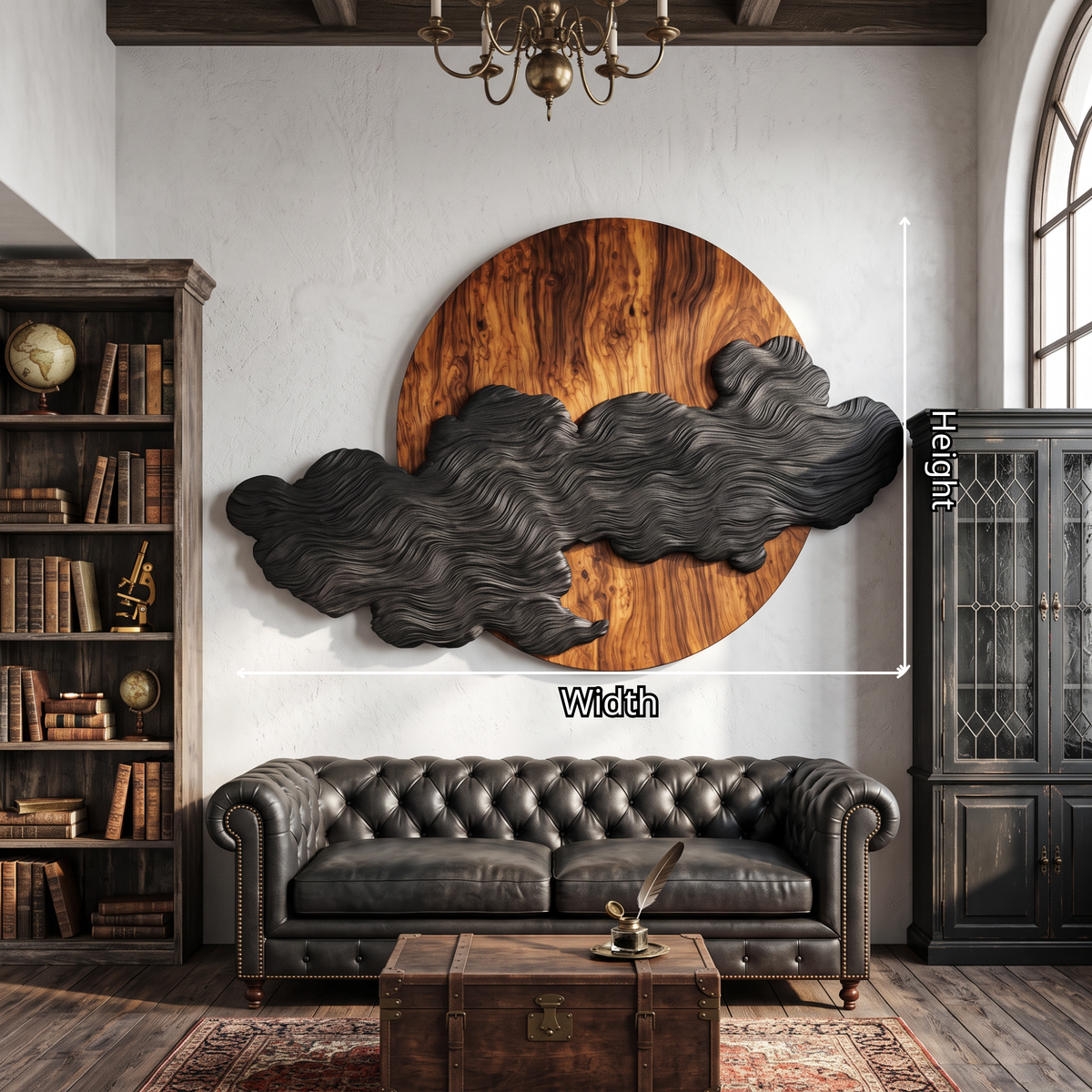 Wall Art Solid Wood Silent Eclipse with Flowing Black Cloud Layers