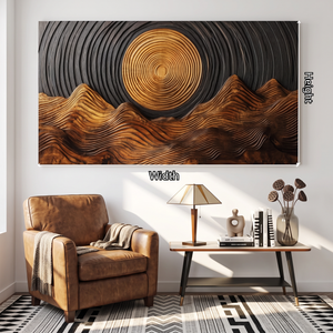 Wall Sculpture Golden Sun with Flowing Mountain Ridges