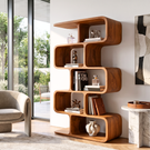 Organic Solid Wood Bookshelf with Staggered Rounded Compartments