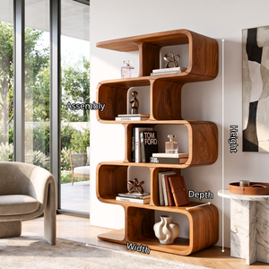 Organic Solid Wood Bookshelf with Staggered Rounded Compartments