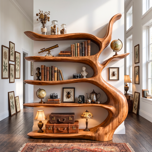 Sculptural  Bookshelf with Tree Inspired Branch Shelves and Organic Open Design