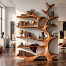 Nature Inspired Solid Wood Bookcase with Freeform Tree Shelving