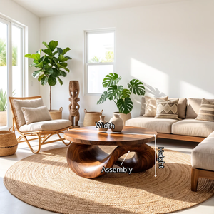 Coffee Table Solid Wood with Sculptural Intertwined Loop Base